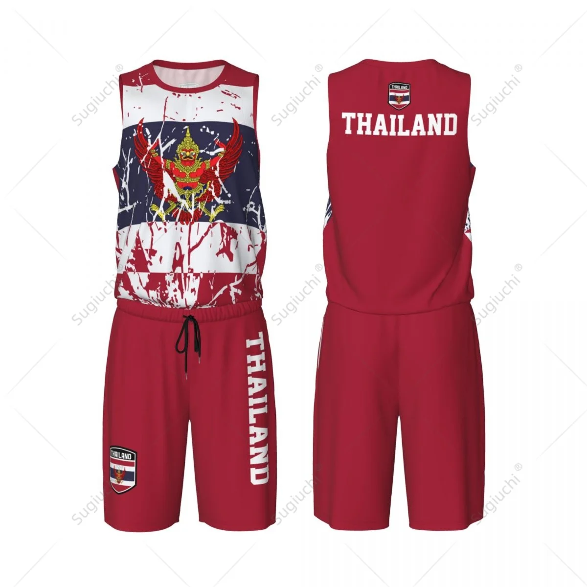 Thailand Flag Grain Men Basketball Set Shirt & Pants Sleeveless