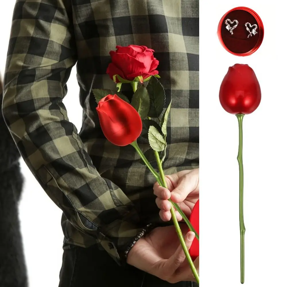 Romantic Simulation Rose Ring Box Velvet Red Gift Display Box Pendant Packaging Portable Wedding Ring Storage Box Holiday Gifts