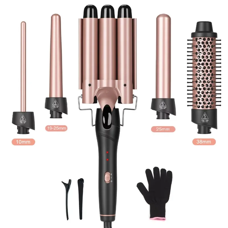 5‑in‑1 Electric Ceramic Hair Curler Set, Portable Interchangeable Curling Wand with PTC Heating & LED Temperature Display