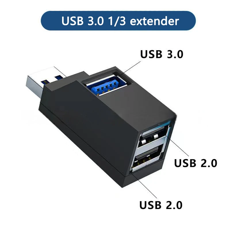 

USB 3.0 HUB Adapter Extender Mini Splitter Box 1 to 3 Ports High Speed USB 2.0 For PC Laptop U Disk Card Reader Accessories