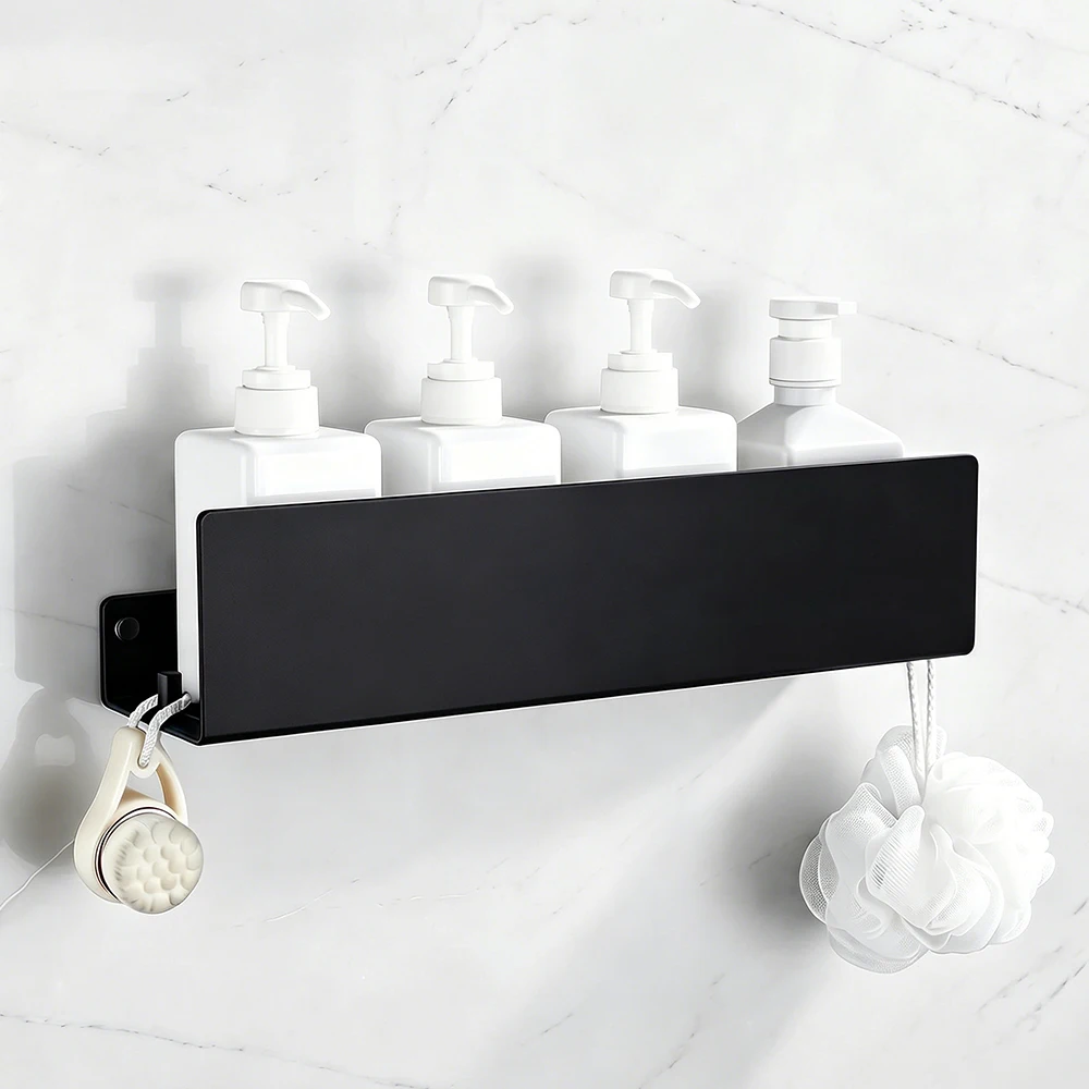 Black Bathroom Shelf Wall Mounted High Quality Aluminum Shower Storage Rack Organizer Kitchen Home Modern Metal Wall Shelf