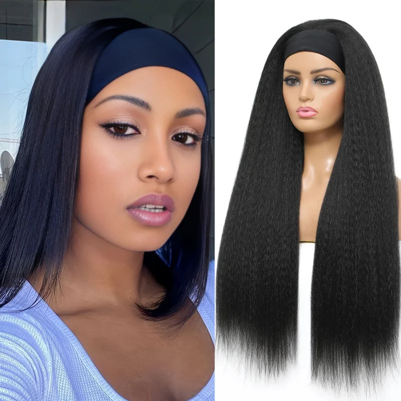 African with ice headband, corn silk long wig, synthetic headpiece, high-temperature fiber