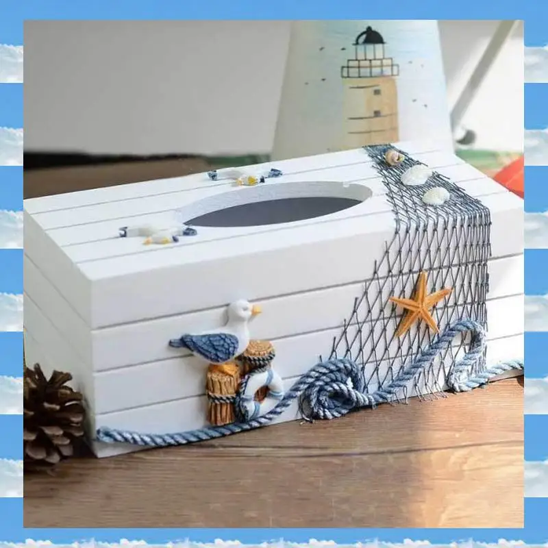 

A11I Mediterranean Style Marine Series Tissue Box Cover Paper Towel Box With Under Cabinet Paper Towel Holder
