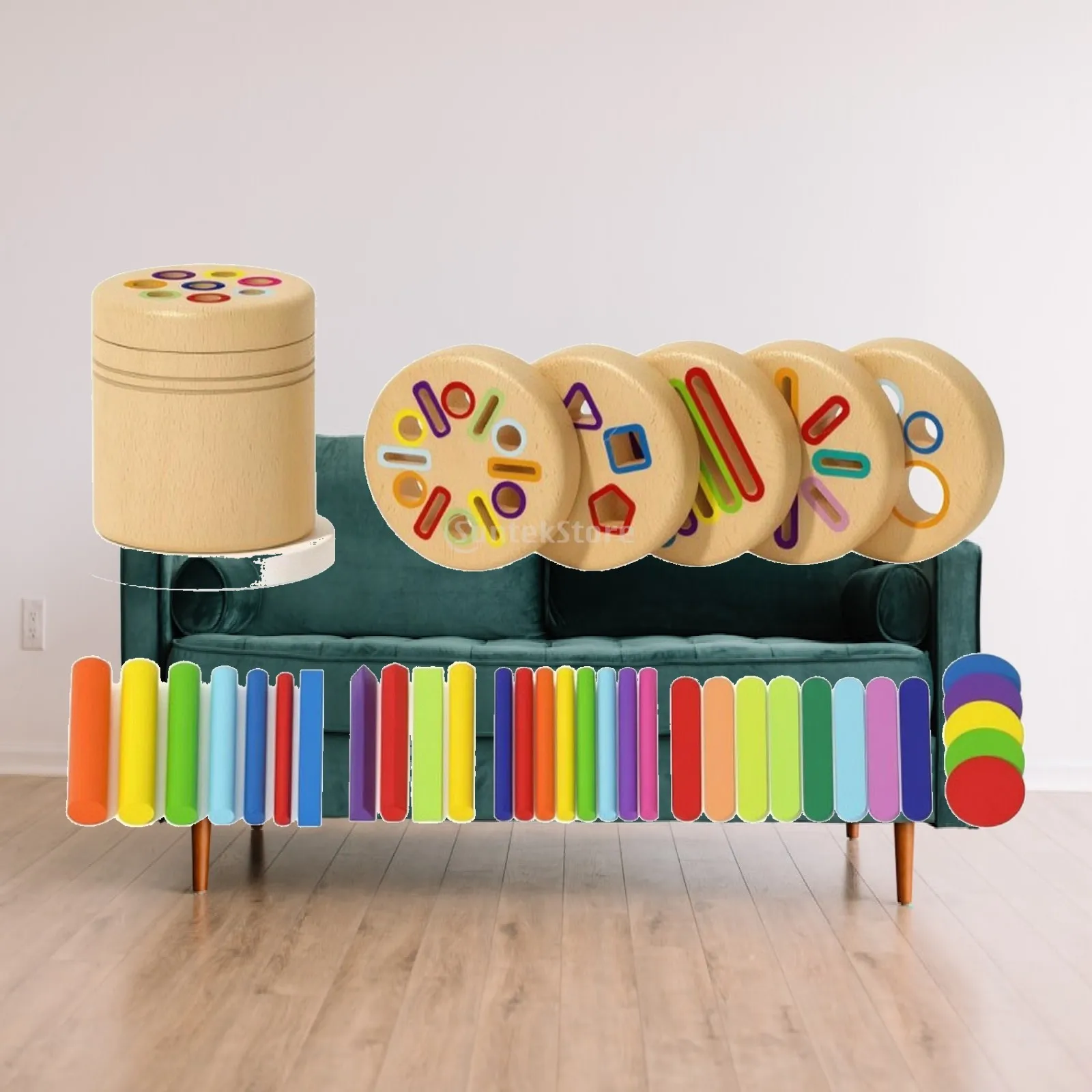 Kids Wooden Color Cognition Sorter Toy for Learning Shapes Sorting and Fine Motor Skills