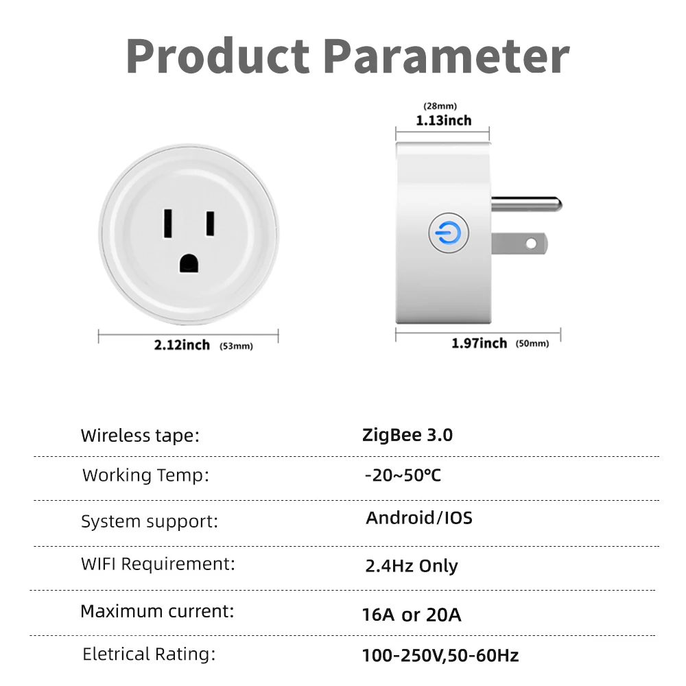 Power Monitor 20A 16A Tuya Smart Zigbee Socket Plug US Wireless Control Outlet with Energy  Timer Works with Alexa Google Home