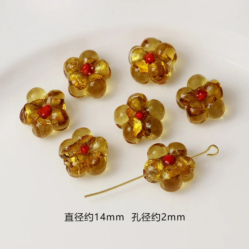 5pcs/lot 14MM Flower Lampwork Beads Translucent Loose Beads Colorful Beads For Jewelry DIY Making Bracelet Necklace Accessories