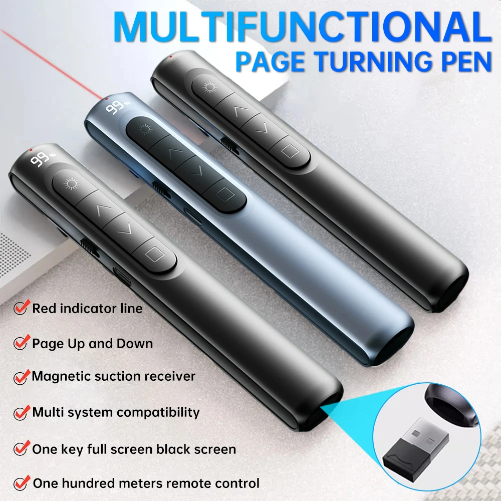 Intelligent digital multifunctional page turning pen with adjustable volume long-lasting battery PPT presenter remote control