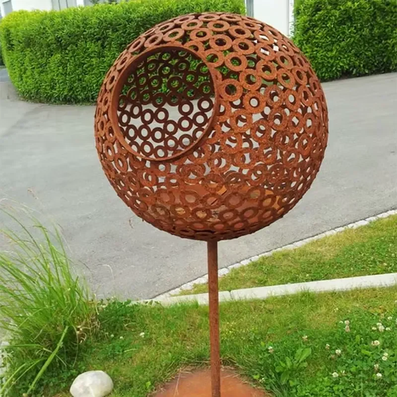Hollow Sphere Modern Outdoor Garden Corten Steel Sculpture Weather Resistant Waterproof Custom Made 2-7MM Thickness Custom