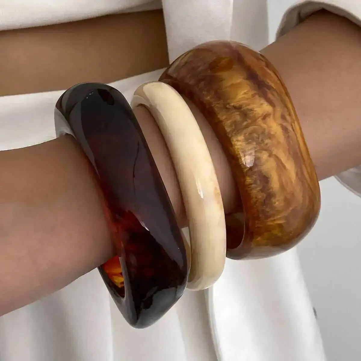 Lacteo, brazaletes gruesos de resina hipérbole Vintage de 3 estilos para mujer, pulseras apilables creativas de tendencia, accesorios de joyería diaria