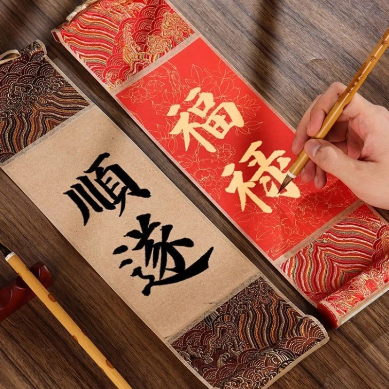 Chinese Calligraphy Blank Hanging Scroll Semi Raw Xuan Paper for Regular Script Writing Ink Painting Ornament Scroll Rice Paper