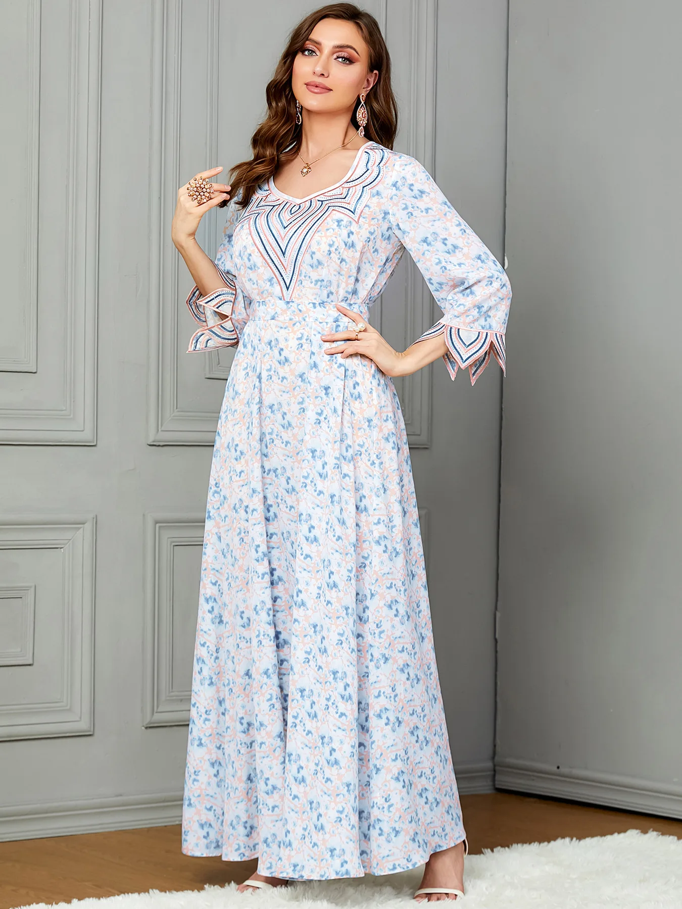 Muslim Women Dress Party Print Long Robe Abaya Dubai Saudi Arabic Abayas Morocco Jalabiya Eid Ramadan Vestidos Modest Dresses