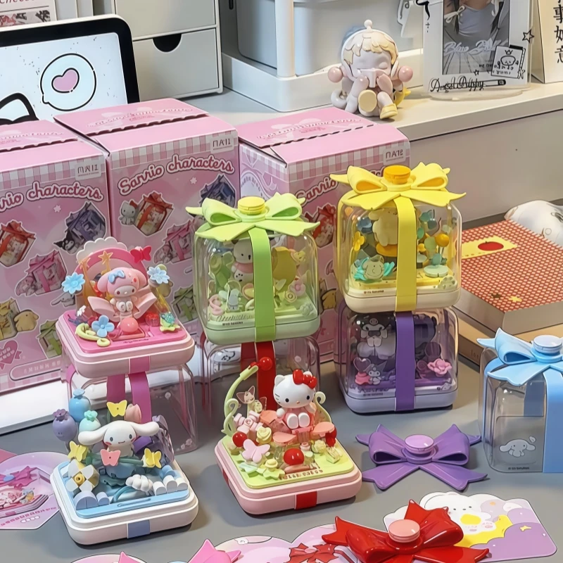 AREA-X Sanrio Star Wish Fingertip Series Hellokitty Kuromi Ring Box Assembly Model Building Block Toy Birthday Gift