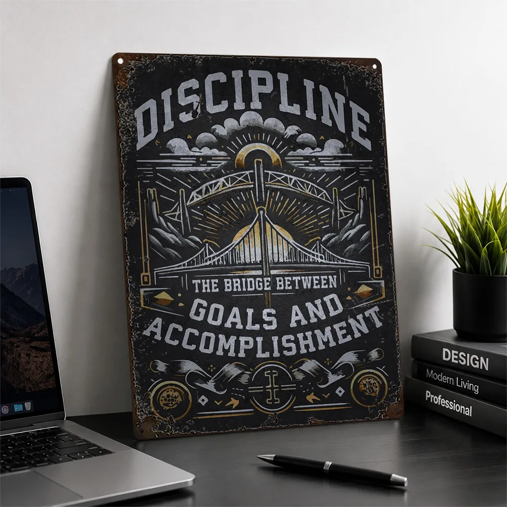 Discipline Bridge To Goals Quote Printed Poster Typography Wall Art For Home Gym Personalized Aluminum Metal Sign Athlete Gift