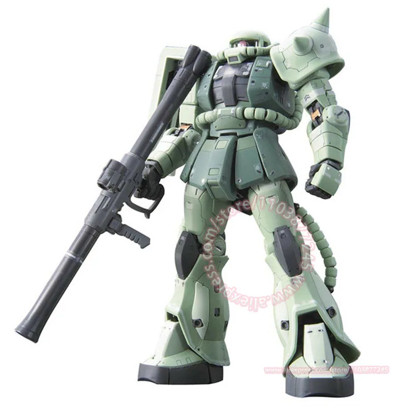 BANDAI RG 1/144 MS-06F Zaku II Mass ประเภทการผลิตอินเทรนด์รูปของเล่นเด็กเดสก์ท็อปเครื่องประดับประกอบคริสต์มาสของขวัญ