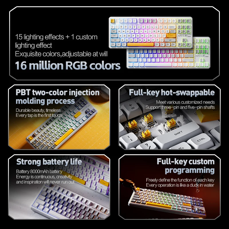INPHIC K87 Drahtlose mechanische Bluetooth-Tastaturdichtung mit drei Modi, maßgeschneiderte 5-lagige Füllung, hochwertiges Spiel, E-Sport-Büro