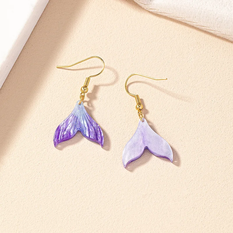 Game Love and deepspace Rafayel Cosplay Earrings Purple Mermaid Tail Acrylic Pendant Hook Ear Studs Eardrops Jewelry Accessory