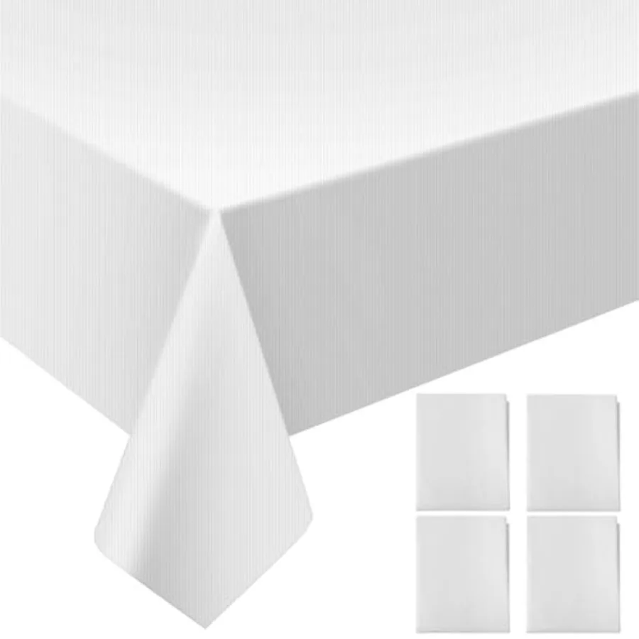 

25 упаковок белых бумажных скатерти для прямоугольных столов, 55 x 110 дюймов, 3-слойные скатерти с пластиковой подложкой, одноразовая бумажная пла