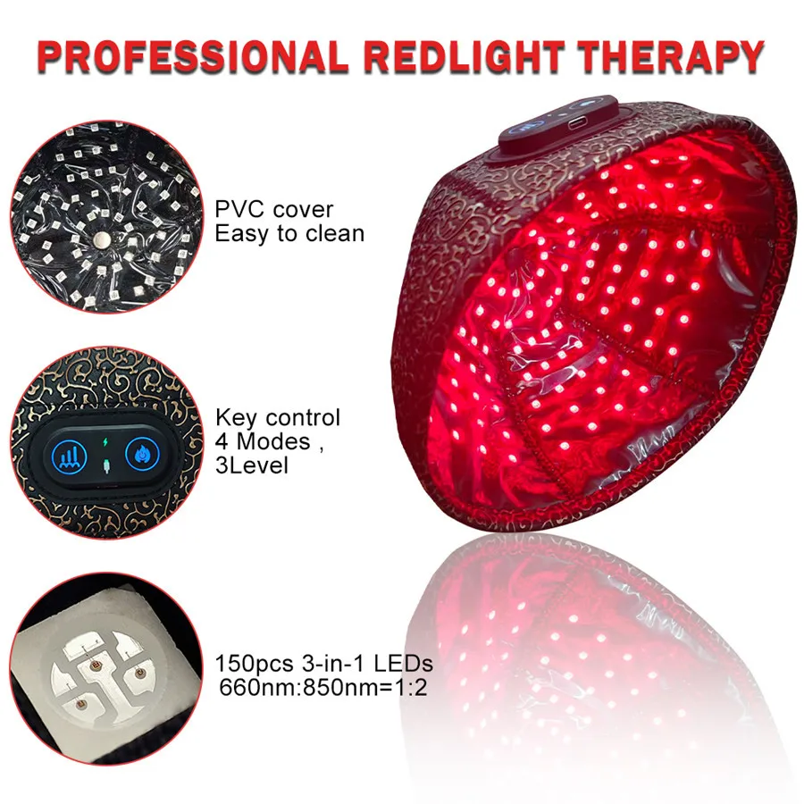 Red Light Hair Care Cap 660nm 850nm Hot Compress 150 Lights Large Range Wireless Rechargeable Device