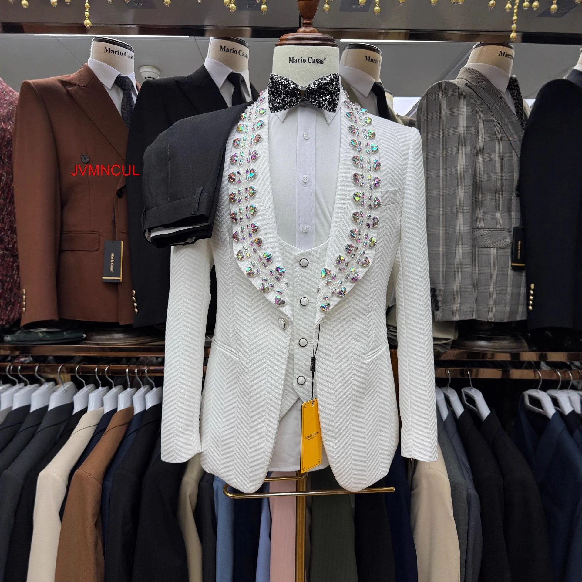 Men's Luxury 3 Piece Suit Set Heavy Embroidery Slim Fit Wedding Groom Tuxedo Blazer Vest Pants