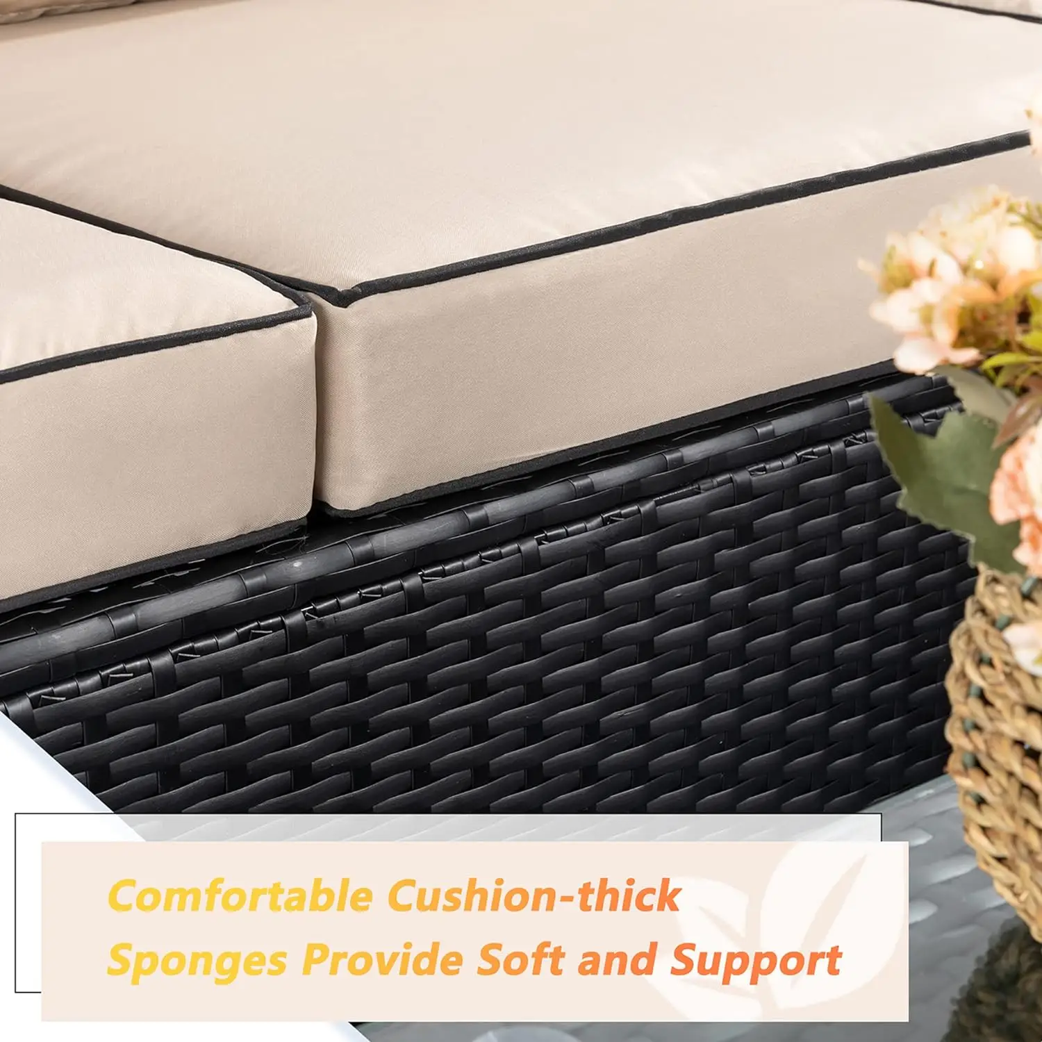 All-Weather Rattan sofá secional com mesa de chá e almofadas, Upgrade Outdoor Patio Móveis Sets, 3 PCs, várias cores