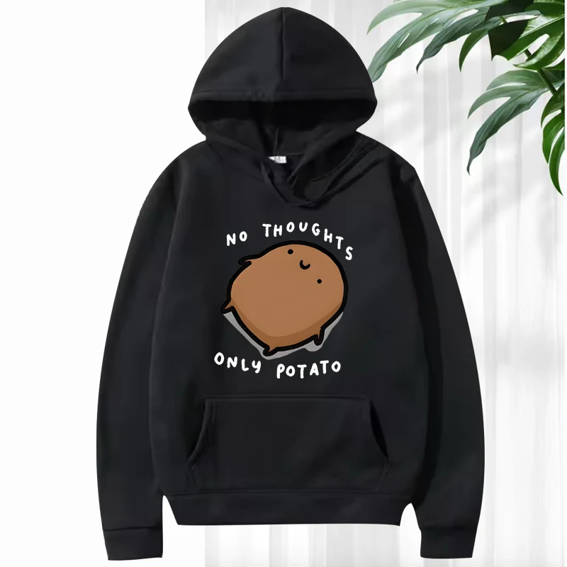

Cute Potato Graphic "No Thoughts Only Potato" Print hoodie men women vintage Long sleeve y2k streetwear oversized hoodie unisex