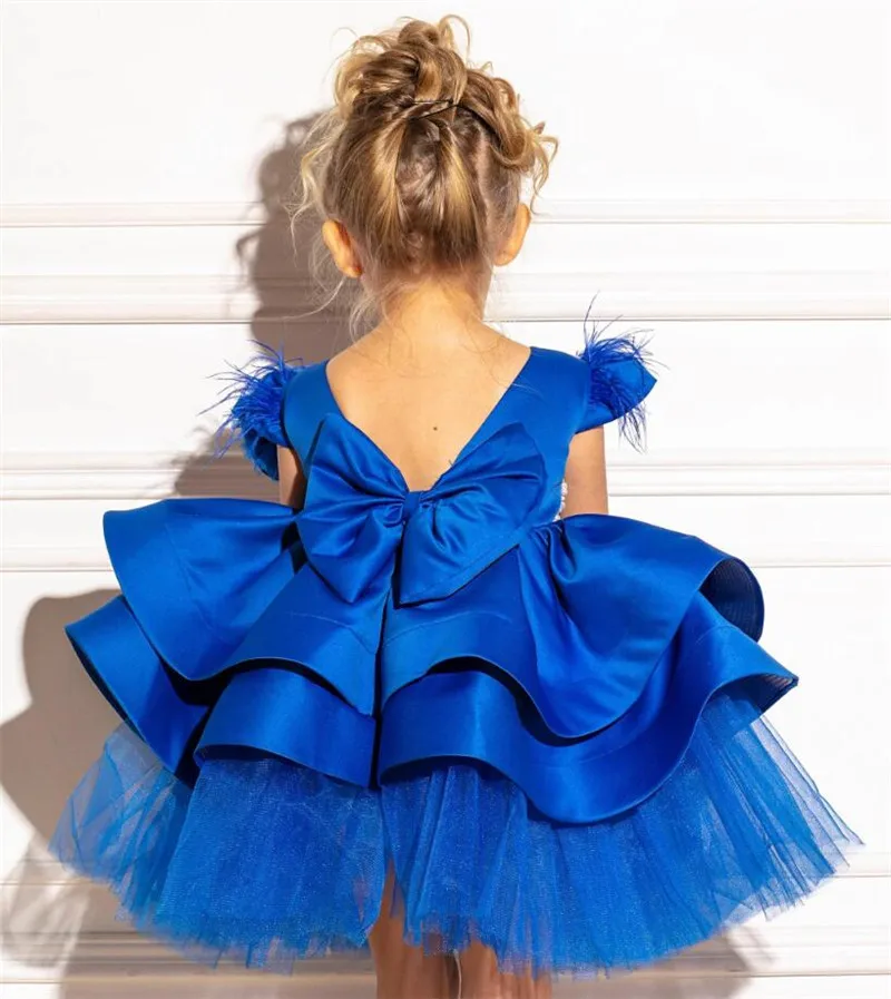 

Handmade Royal Blue Tutu Outfit Flower Girl Dress with Pearls Kids Birthday Party Dress Christmas Gown