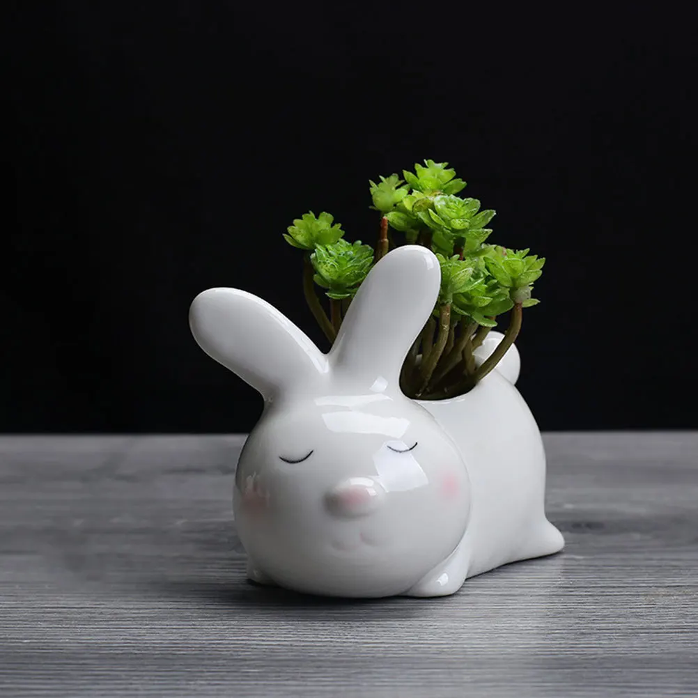 

Ceramic Succulent Flower Pot Big Rabbit Shape Creative Plant Planter Home Desktop Cactus Container Small Flower Bowl