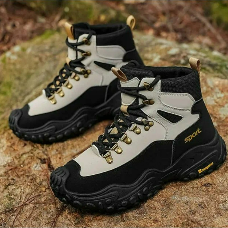 Retro Men's High Top Boots Thick Sole Durable for Hiking Trekking Camping Outdoor Sports Mountaineering and Camping Equipment