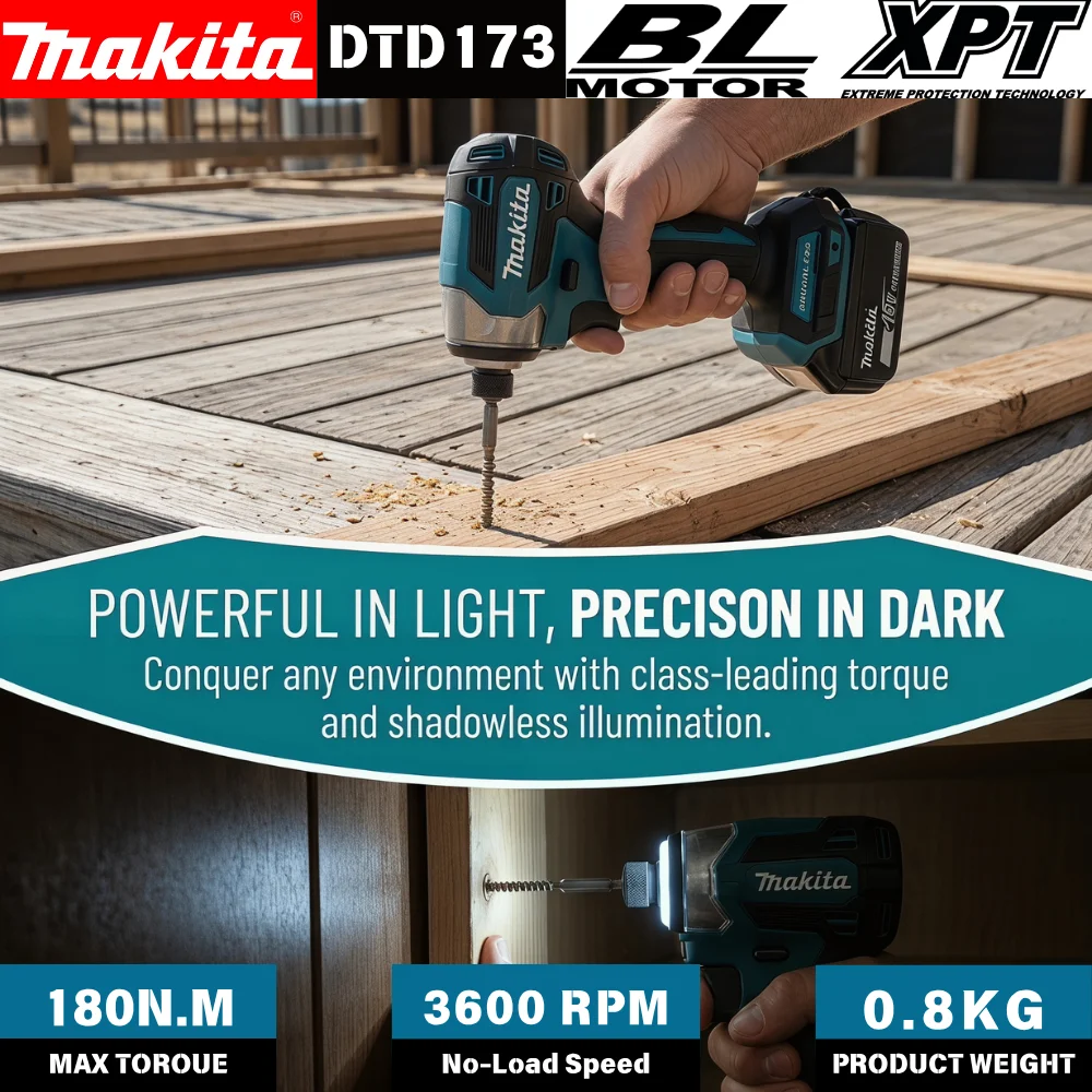 Makita DTD173 18V Cordless Brushless Impact Driver 180Nm Electric Drill Screwdriver with LED Light Multi-function Household Tool