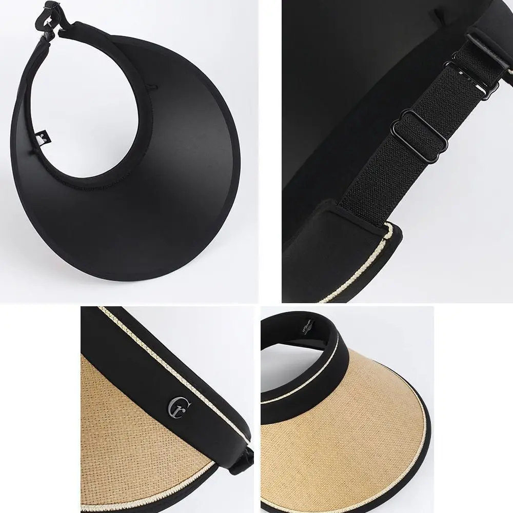 Women Girls Empty Top Wide Large Brim Foldable Casual Visors Sun Hats Straw Cap Sunshade Beach Hat