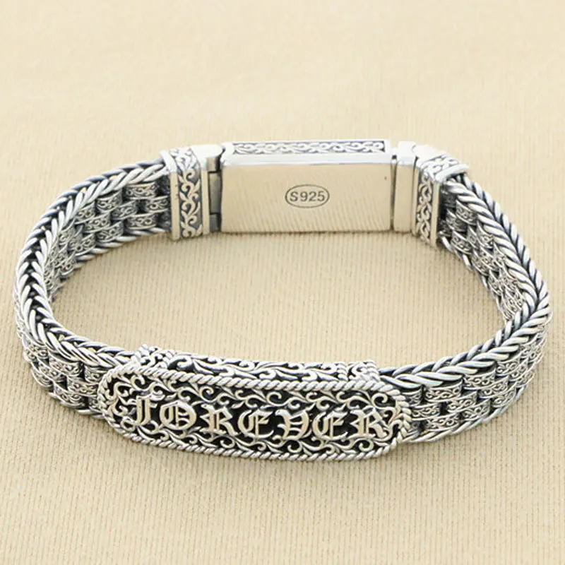 

Ethnic style handmade pure silver woven bracelet, men's wide face trendsetter, retro Thai silver, handsome and mature jewelry, p