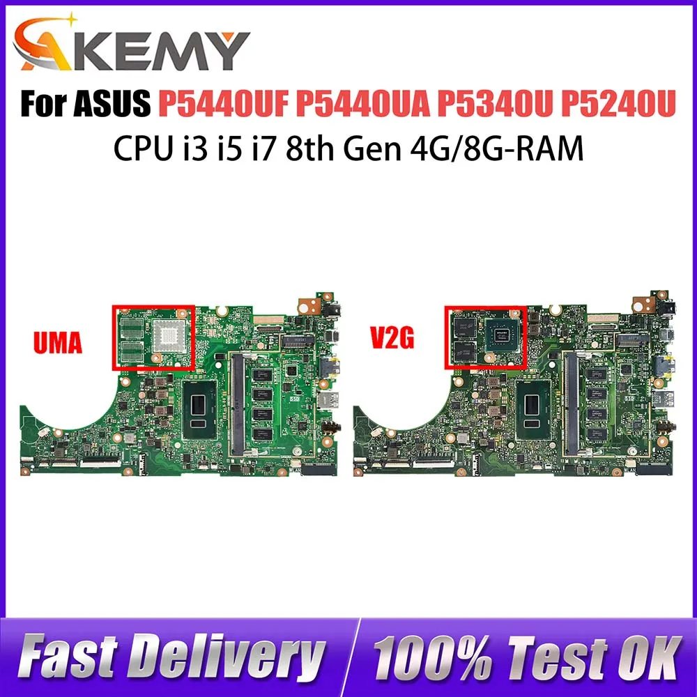 P5440UF Mainboard For ASUS ExpertBook P5440UA P5340UF P5340UA P5240UF P5240UA P5440U Laptop Motherboard i3 i5 i7 8th 4G/8G-RAM