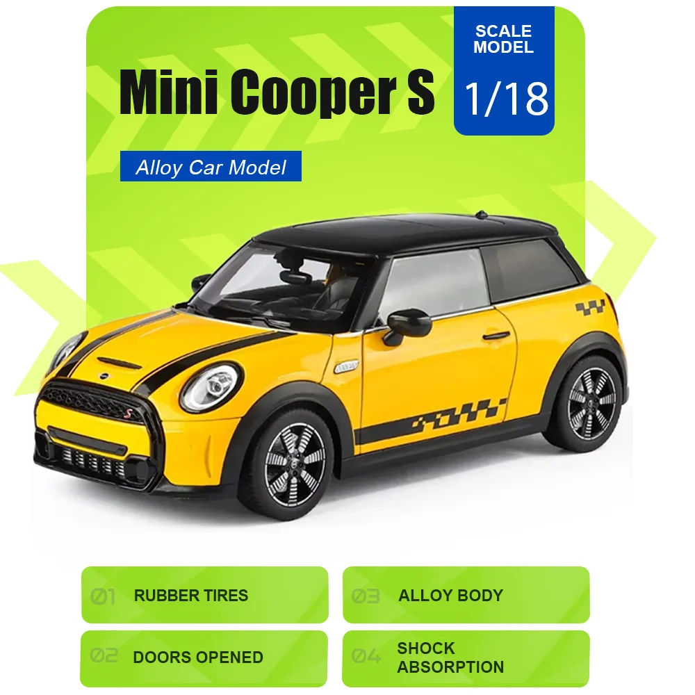 

1:18 Mini Cooper S Model Toy Miniature Diecast Alloy Car Doors Opened Shock Absorption Rubber Tire Cars Interesting Gift for Kid