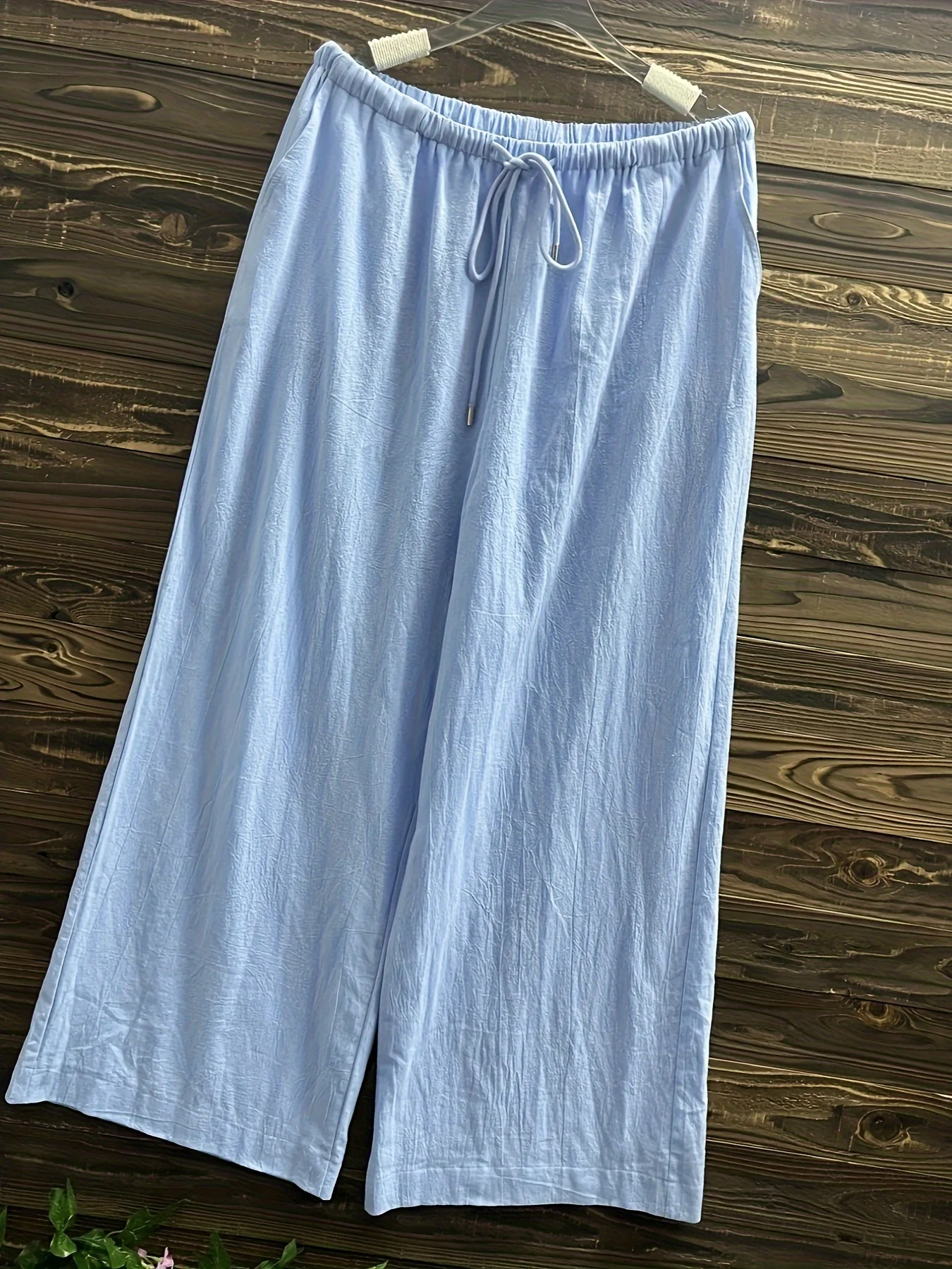 Pantalones de cintura elástica con lazo para mujer, pantalones de pierna ancha rectos, sueltos, informales, sólidos, talla grande, todas las estaciones