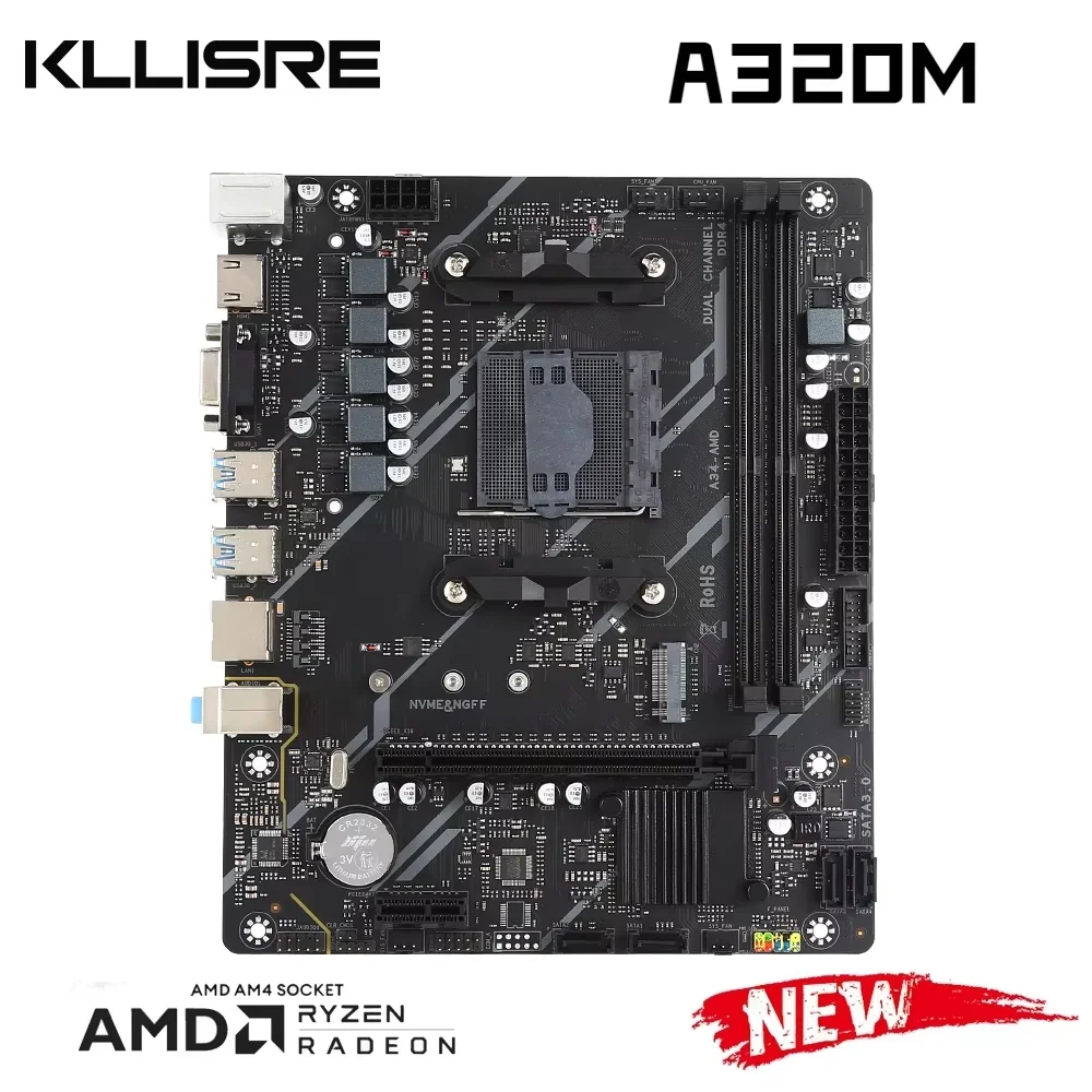 

Kllisre A320 AM4 Motherboard for AMD Ryzen DDR4 Desktop Mainboard 64GB M.2 NVMe SATA III