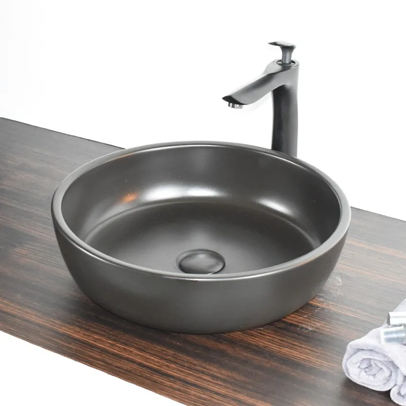 On-stage Basin Art Basin Round Black On-stage Basin, Retro Bathroom, Nordic Industrial Style Loft Style