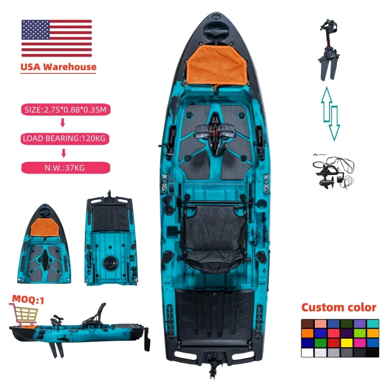 ！@HDPE Lightweight 9ft 1-Person Pedal Fishing Kayak Modular Kayak for River Fishing 2-Piece Detachable Kayak