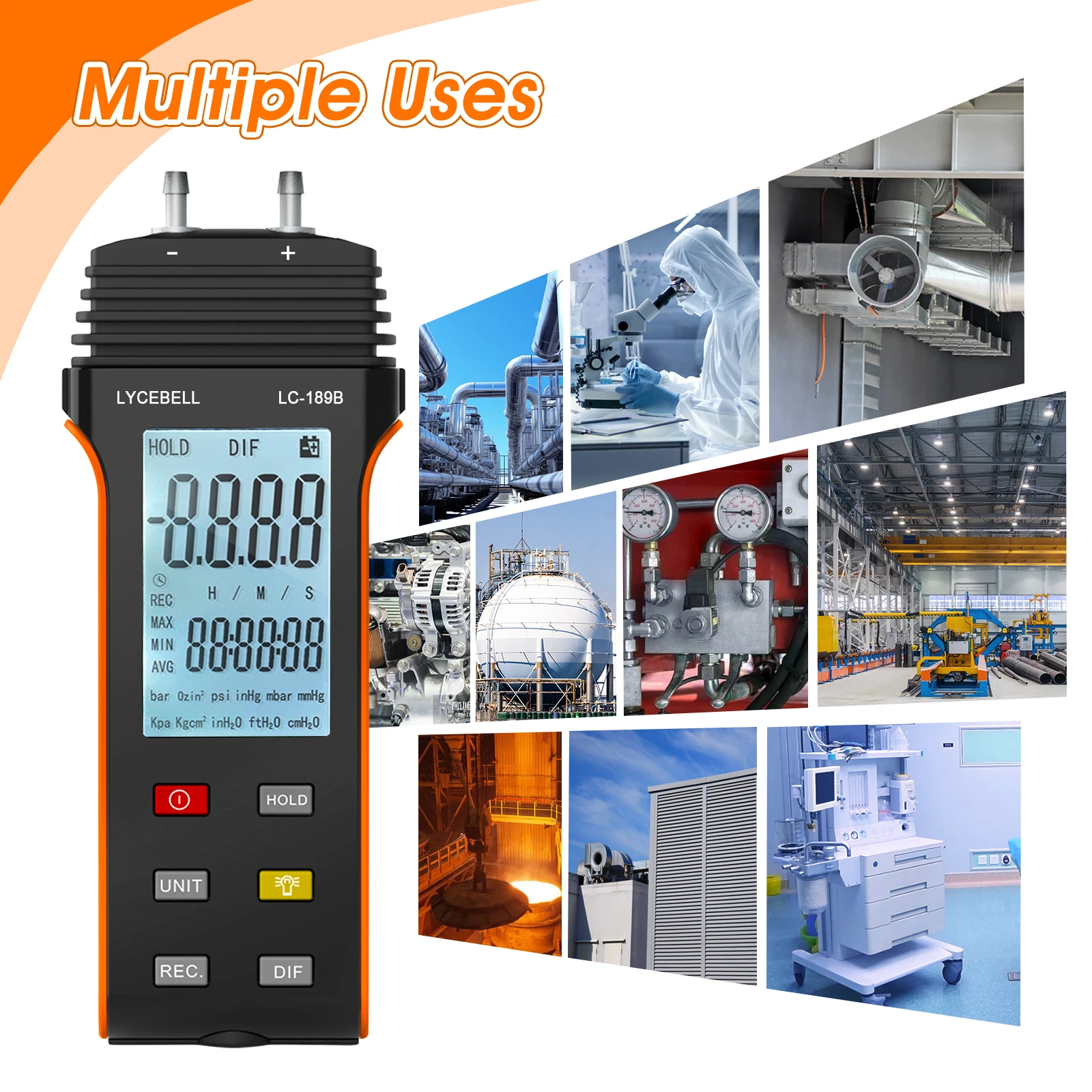 أداة فحص نظام التهوية، جهاز اختبار ضغط الغاز ثنائي المنفذ عالي الدقة، مزودة بخرطوم، مقياس الضغط بحجم الجيب