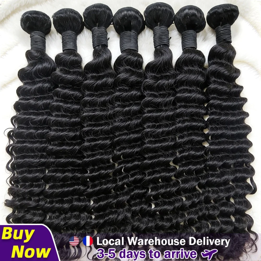

Smilegirl 12A Deep Wave Hair Bundles Curly Raw Human Hair Extensions Soft Thick Double Weft Natural Shiny Weave Hair Bundles For Women Full Head Styling