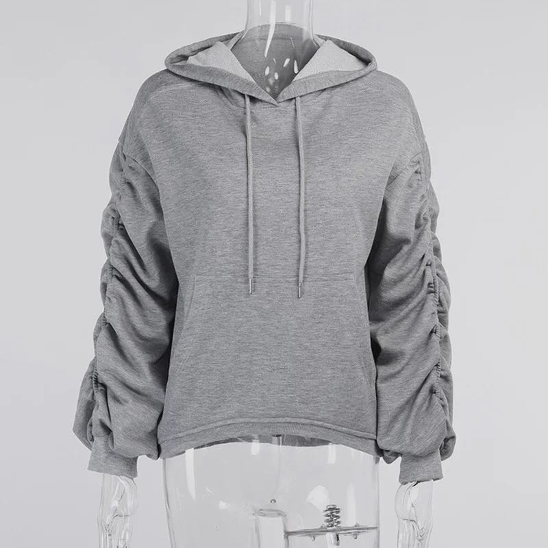 Women Casual Loose Hooded Sweatshirt Harajuku Ruched Long Sleeve Autumn Winter Loose Drawstring Warm Cotton Hoodies Streetwear