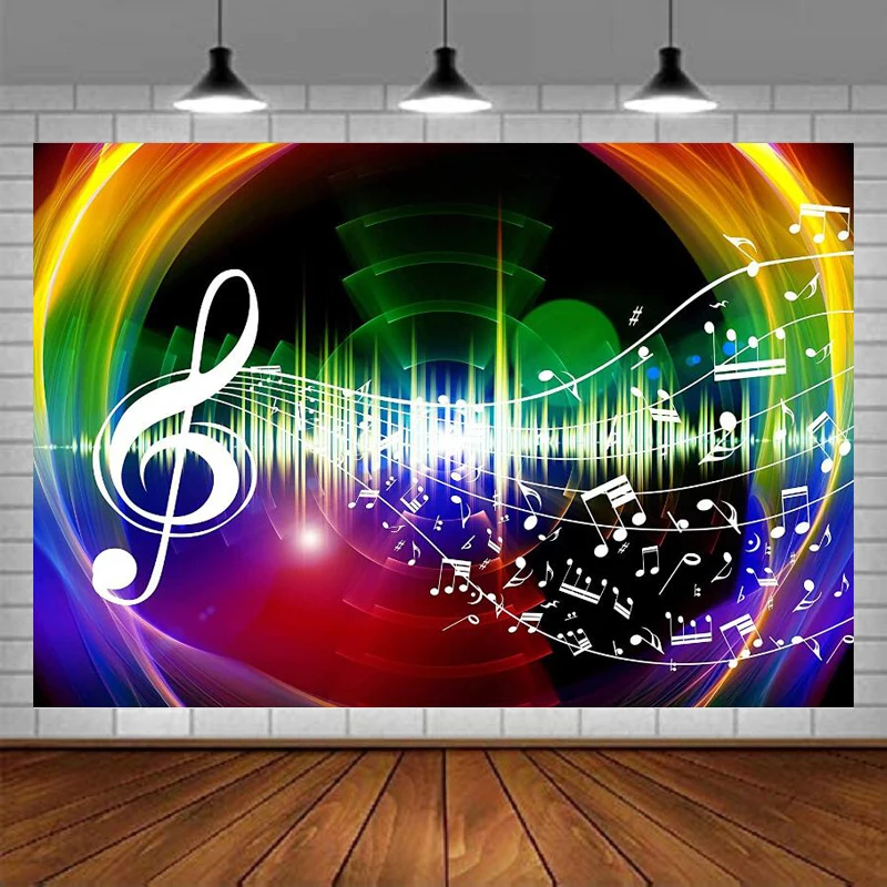 Rainbow Music Photography Backdrop Music Notation Background Theme Party Decoration Wallpaper Photo Booth Props Banner Poster