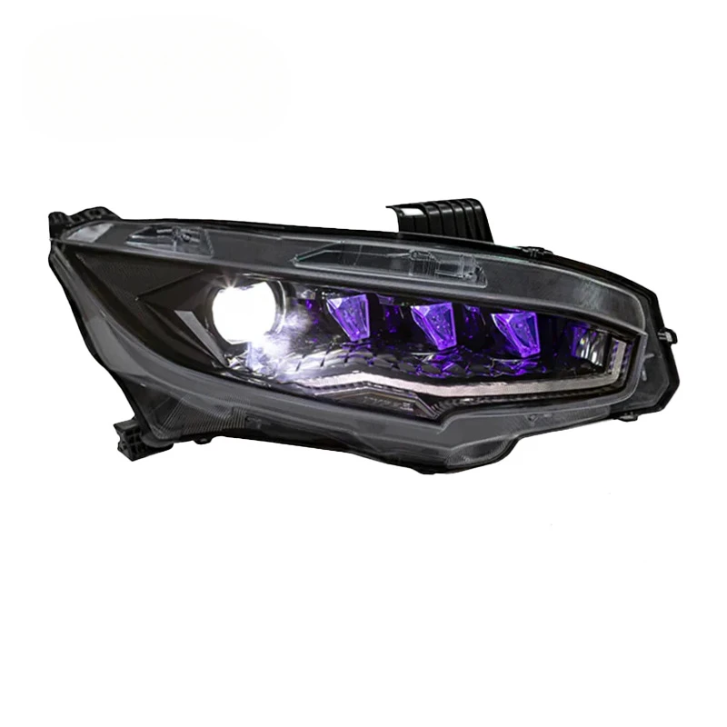 Suitable for 2016-2022 Honda Civic 10th generation LED headlights, rotating star diamond headlights, purple light