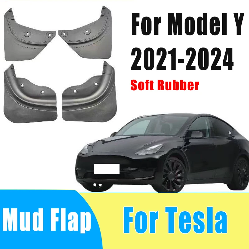 

4pcs Auto Mudguard Waterproof Prevent Mud Splashing Car Mud Flap Fender Trim Accessories For Tesla Model Y 2021-2024 Soft Rubber