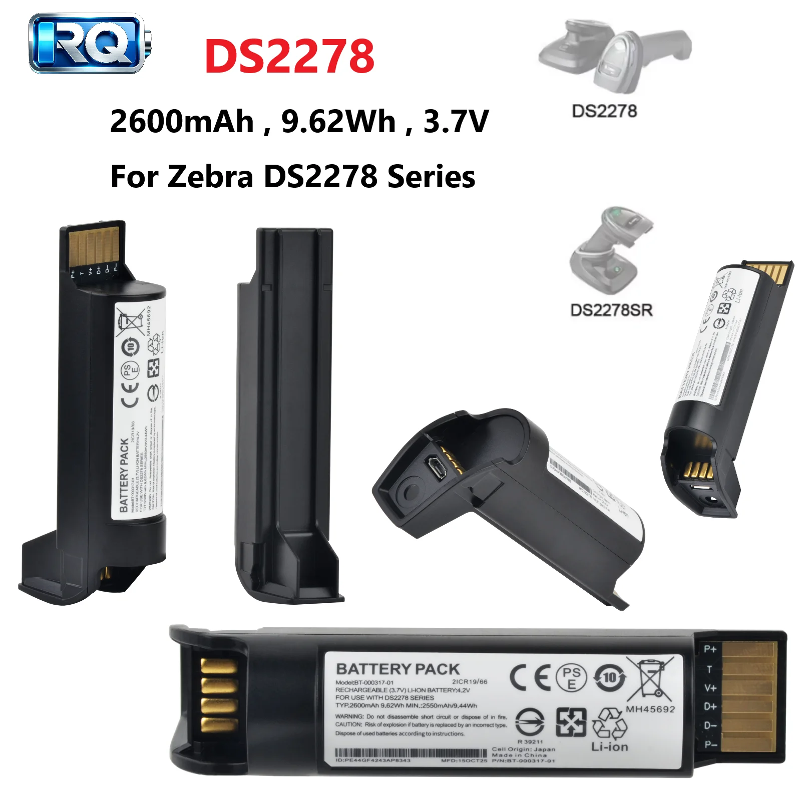 2600mAh DS2278 Rechargeable Barcode Scanner Battery For Zebra DS2278 Series CR2278 CR2278-PC DS2278-SR DS2278-HC BT-000317-01