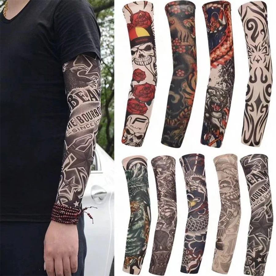 1pair Tattoo sleeve Summer Sunblock sleeve Outdoor driving and cycling flower arm Tattoo arm sleeve (random style)