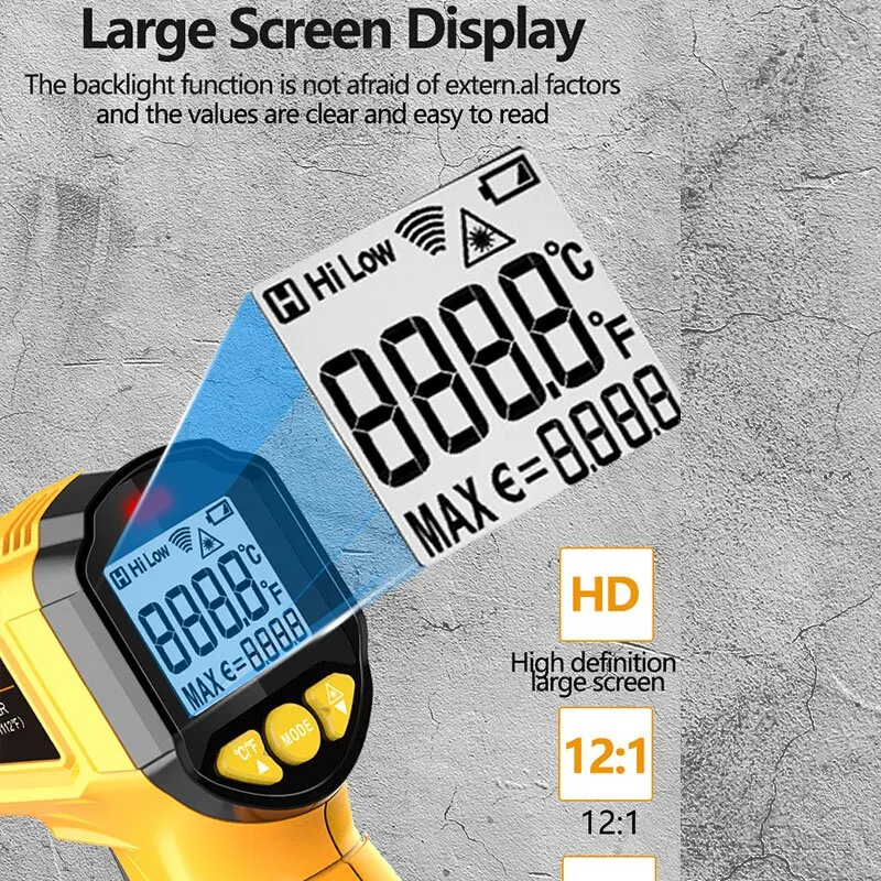 Digital Infrared Thermometer Laser Pyrometer Gun Non-Contact Temperature Gauge -50~600°C Laser Temperature Meter Tool