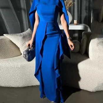 여성용 우아한 파티 드레스, 웨딩 하객 원피스 레이스, 단색, 블루, 롱 원피스, 여성 의상, 2024 가을, 겨울