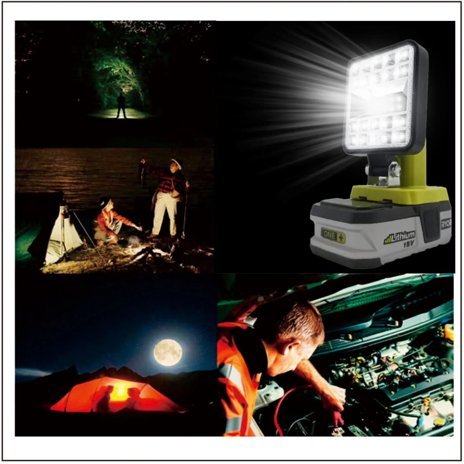 LED Work Light Portable Flashlight Outdoor Waterproof High Power Lamp Compatible for Ryobi 18V Li-ion Battery