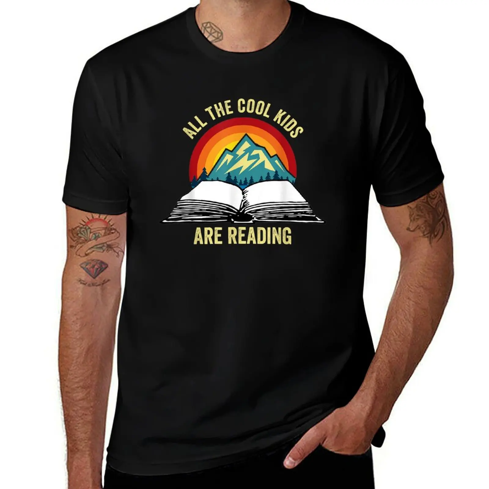 

All The Cool Kids Are Reading Book Vintage Retro Sunset T-Shirt animal prinfor boys summer shirt mens graphic t-shirts hip hop