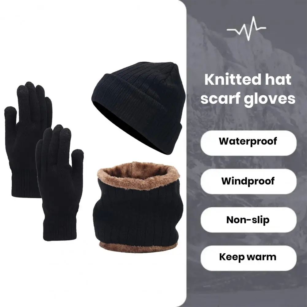 

Unisex Knitted Hat Scarf Gloves 3pcs/set Unisex Winter Beanie Hat Scarf Gloves Set with Warm Fleece Lining Touch for Women